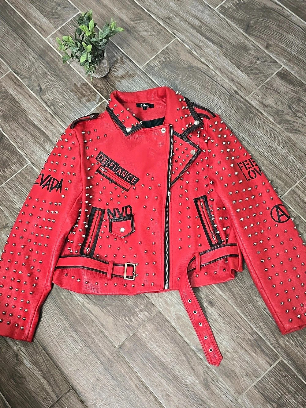 I.N.C. International Concepts Red Studded Moto Jacket Size XL Like New